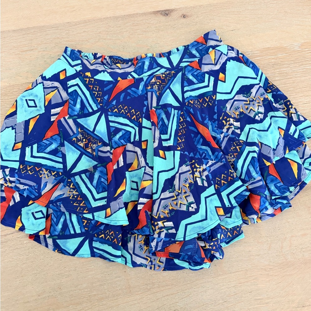 Chic Blue and Red Geometric Skirt